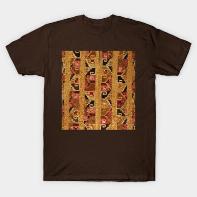 ANTIQUE ANDEAN WARI TUNIC FROM PERU Pink Brown Salmon Geometric Motifs T-Shirt by BulganLumini