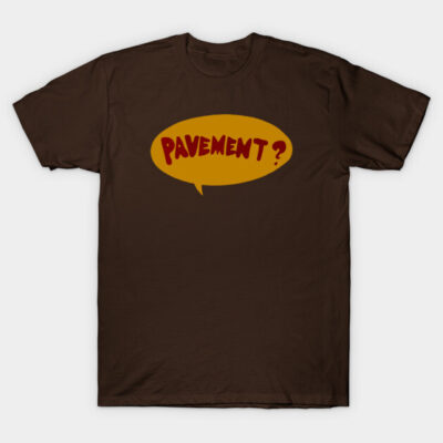 Brown T-shirt with yellow speech bubble and red text design, casual wear, 100% cotton, unisex, comfortable fit.